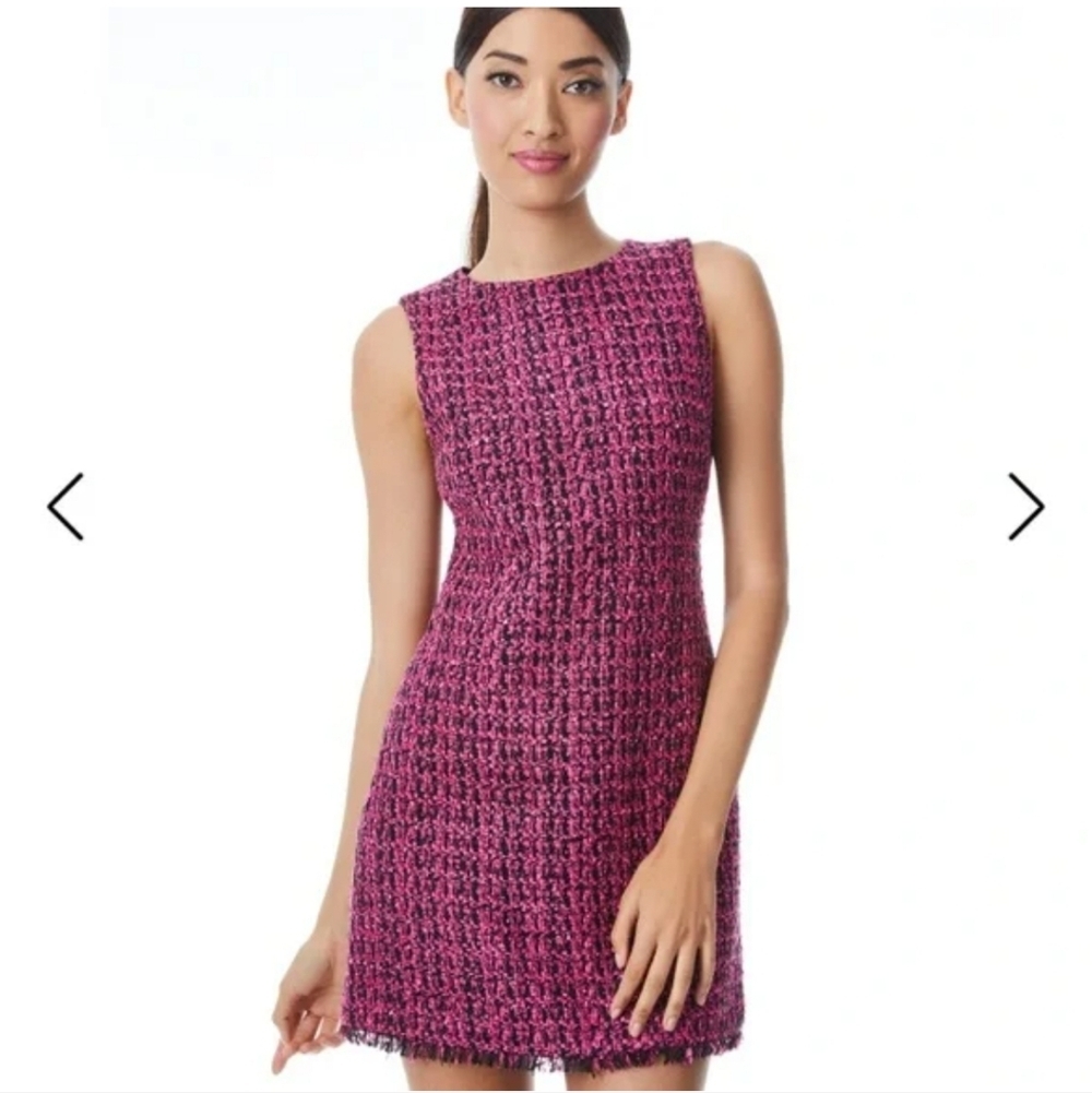 Alice + Olivia Fuchsia Tweed Sleeveless Shift Mini Dress Sz 2